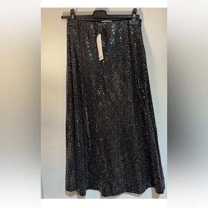 Urban Outfitters UO Skirt Sz Small Black Silver Metallic Sparkle Midi A-Line New